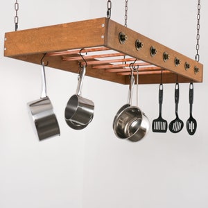 Rustic Pot Rack Ceiling Wood & Copper Hanging Pot Rack 40 X 20 Inches ...