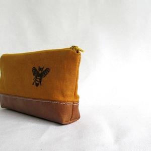 PENCIL POUCH // Honey Bee Pencil Pouch // Bee // Linen and Faux Leather Pouch // Linen Pencil Pouch image 2