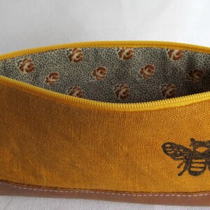 PENCIL POUCH // Honey Bee Pencil Pouch // Bee // Linen and Faux Leather Pouch // Linen Pencil Pouch image 5