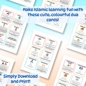 Kids Dua Cards, Islamic Kids Printables, Prayer Cards, Dua Flashcards, Duas for Kids, Daily Duas for Kids, PDF, Printable Dua Cards