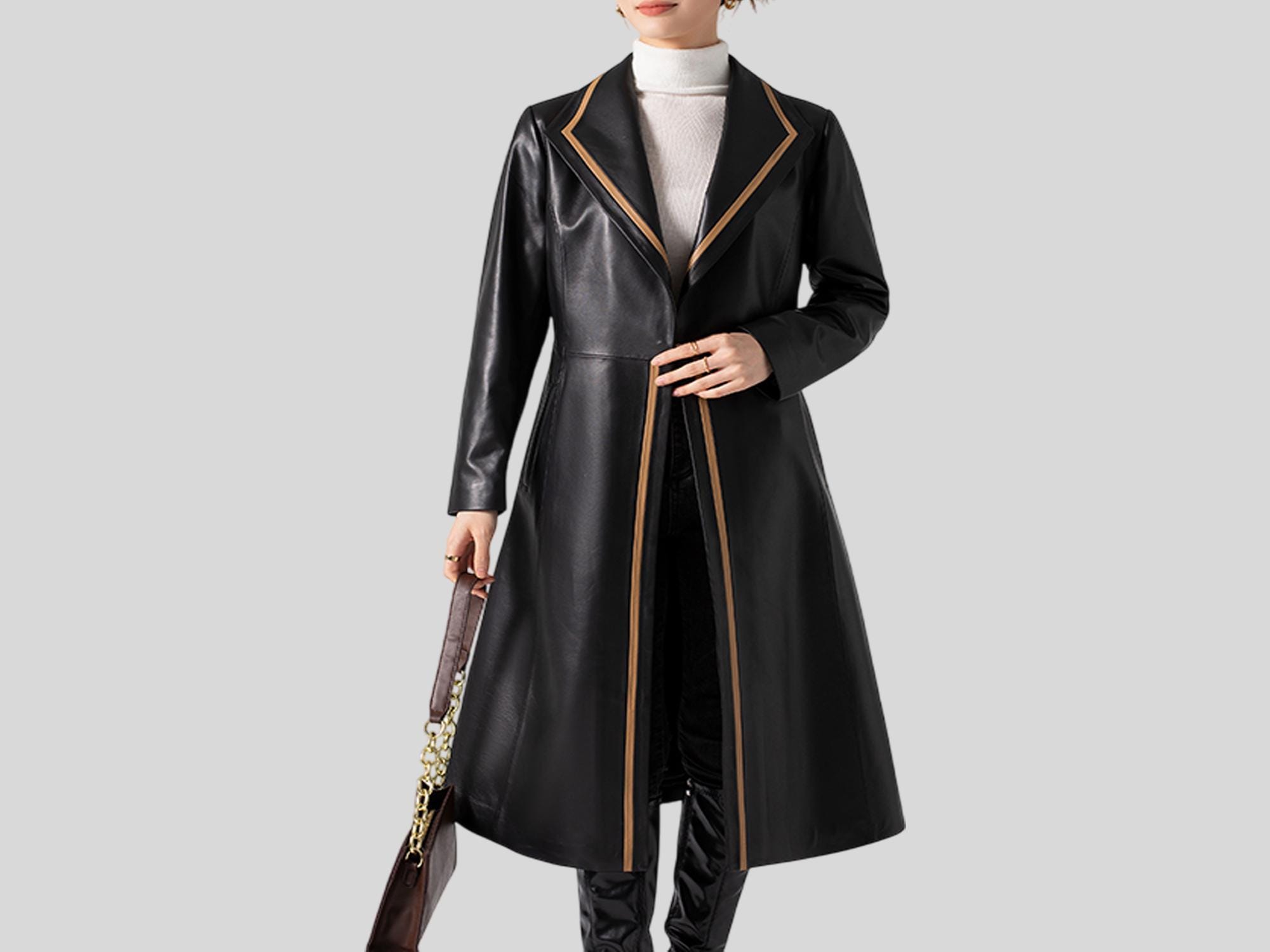 ジャケット・アウター maxi long real leather coat Women's Genuine Leather Long Coat, Trench Coat, Retro Maxi