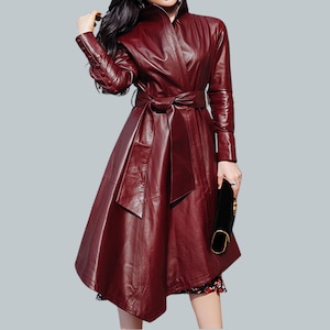 Women's Genuine Leather Long Coat, Trench Coat, Retro Maxi