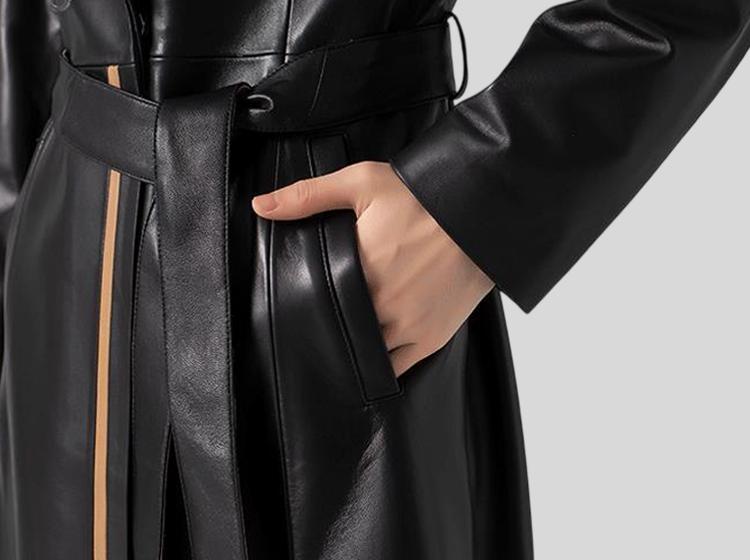 Genuine Leather Trench Coat, Retro Maxi Long Overcoat, Sheepskin