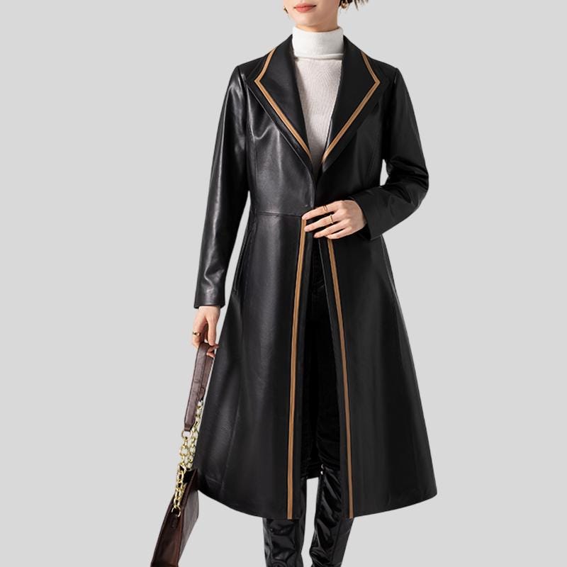 ジャケット・アウター maxi long real leather coat Genuine Leather Trench Coat, Retro Maxi Long Overcoat, Sheepskin