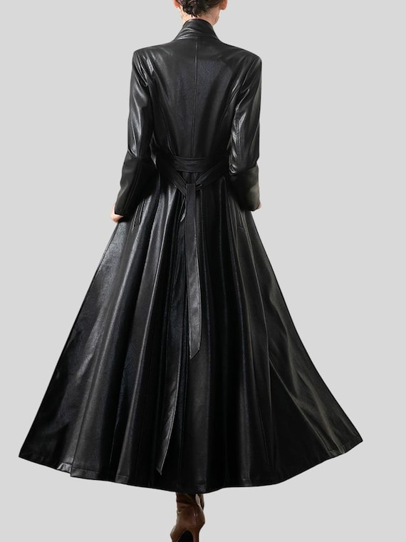 Women's Genuine Leather Long Coat, Trench Coat, Retro Maxi, Style