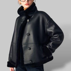 Blouson en cuir véritable pour femme, Veste chaude, Cuir véritable, Veste tendance hiver douce, Blouson motard pour femme, Veste en fausse fourrure, Cadeau