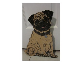 Pug Hand printed on 1/4'' wood Doorstop