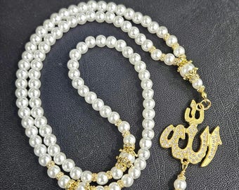 Tasbih islámico con perlas de vidrio: Amuleto de Alá, cuentas de oración musulmanas hechas a mano