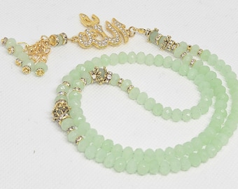 Islamitische tasbih met kristallen kralen en Allah-bedel: handgemaakte moslimgebedkralen