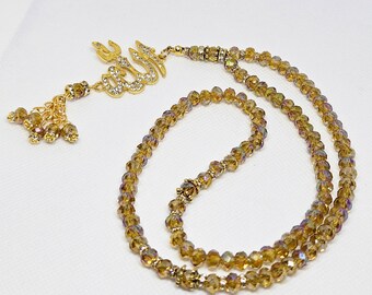 Islamitische Tasbih-gebedkralen met Allah-bedel - topaas