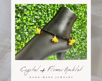 Kristall Perlen Fußkettchen: Zierlicher elastischer Sommer Schmuck