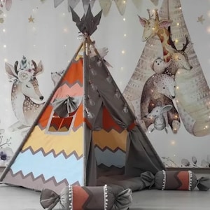 Play tent for Toddler, Indoor canvas sensory tipi tent, Baby Playing Tent