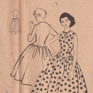 1950s Vintage Sewing Pattern McCalls 4564 Misses Dress with Full Skirt and Drop Waist NO ENVELOPE Size Teen 12 or 14 or Junior 13 UNCUT