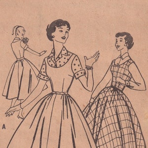 1950s Vintage Sewing Pattern McCalls 3357 Misses Full Skirt Dress Jumper Collared Shirt 1955 NO ENVELOPE Size 14 UNCUT