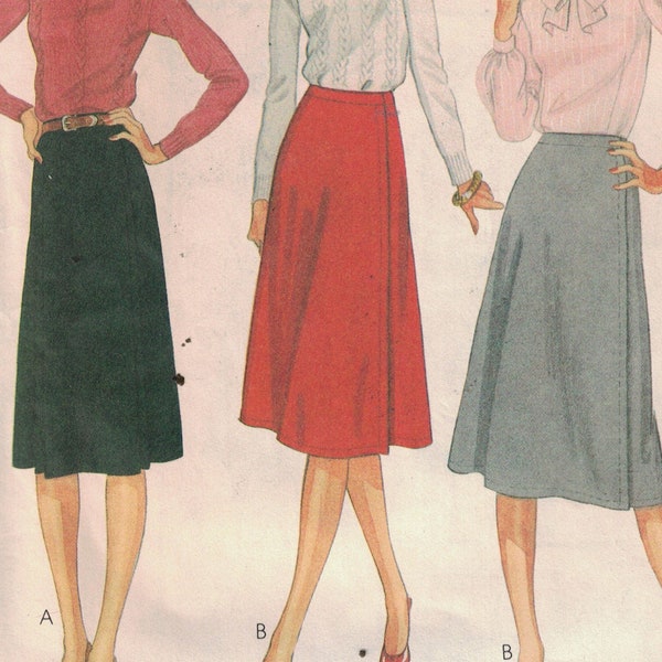 1980s Vintage Sewing Pattern McCalls 7634 Misses Wrap Front Skirt Size 16 or 18 1981 UNCUT