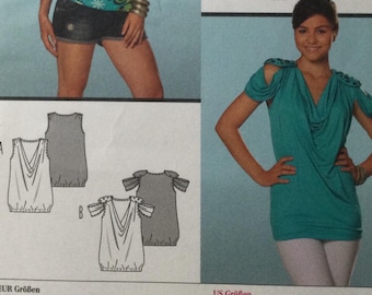 Patron de couture Misses Burda 7386 Chemise pour jeune junior avec drapé sur le devant et ourlet blousant Taille 8 10 12 14 16 18 20 non coupé