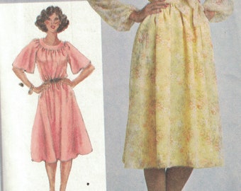 1980s Vintage Sewing Pattern Simplicity 9866 Misses and Petite Loose Fitting Dress and Sash Size 12 Bust 34 1980 UNCUT