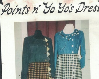 Vintage Sewing Pattern O'Dell House Points n Yo Yos Dress - Modest Dress with Upcycled Jeans Denim Bodice Size S-M-L-XL UNCUT