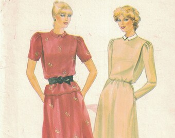 1980s Vintage Sewing Pattern Butterick 4077 Misses Career Dress Skirt and Blouse Size 14 Bust 36 80s UNCUT