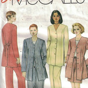 1990s Sewing Pattern McCalls 7823 Misses Long Line Jacket Pull On Pants Shorts Suit Size 8 10 12 Bust 31 32 33 34 UNCUT