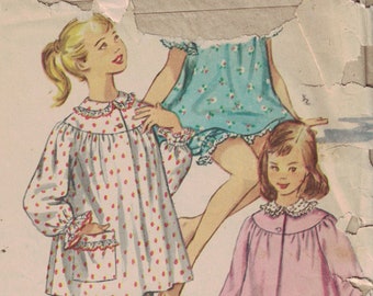 1950s Vintage Girls Sewing Pattern Simplicity 1828 Girls Pajamas Nightgown Night Shirt Size 8 Breast 26 50s