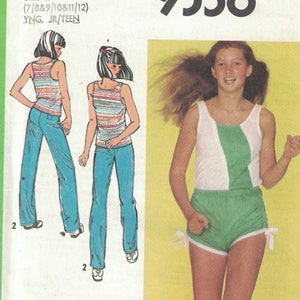 May include: Simplicity sewing pattern number 9356 for a sleeveless top and shorts. The pattern is for sizes 7/8, 8/9, 10/11, and 12. The pattern is for young juniors and teens. The pattern is for knit fabric. The pattern includes instructions for making the top and shorts.