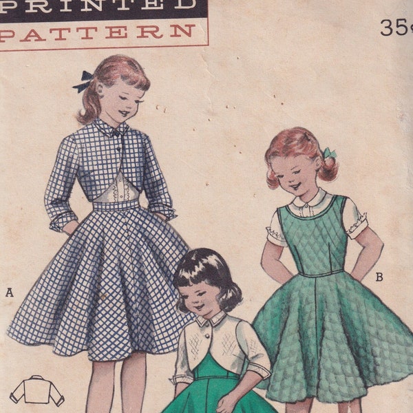 1950s Vintage Girls Sewing Pattern Butterick 6865 Girls Jumper Skirt Blouse Bolero Jacket Separates Wardrobe Size 8 Breast 26 50s