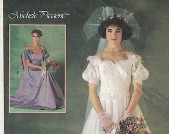 Simplicity Vintage Wedding Dress Sewing Pattern by Michele Piccione Bonus Bridesmaids Pattern 1980s Classic Puff Sleeves and Hem Retro