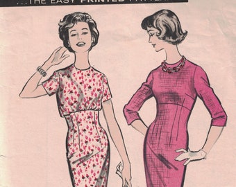 1950s Vintage Sewing Pattern Advance 8921 Misses High Waisted Fitted Blouson Dress Size 12 Bust 32 50s