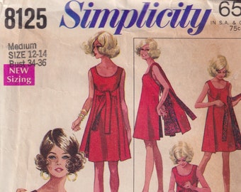 1960s Vintage Sewing Pattern Simplicity 8125 Misses Easy Jiffy Walkaway Dress Tie Front Size Medium 12 14 Bust 34 36