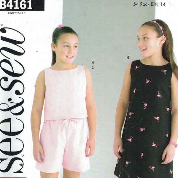 Girls Sewing Pattern See and Sew B4161 4161 Girls Easy A Line Dress Pull on Shorts Summer Top Size 7-14 or 10 1/2-16 1/2 UNCUT