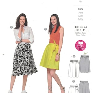 Puede incluir: Patrón de costura Burda Style número 6130 para una falda. El patrón incluye instrucciones para hacer una falda con estilo de envoltura y un lazo en la cintura. El patrón está disponible en las tallas EUR 34-44 y US 8-18. El patrón está etiquetado como "leicht", que significa fácil en alemán.