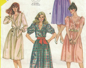 1980s Vintage Sewing Pattern Simplicity 5989 Misses Puff Sleeve Dress with Pleated V Neck Size 12, 14 or 16  1983 80s UNCUT