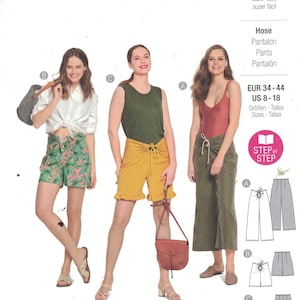 Puede incluir: Patrón de costura Burda Easy 6115 para pantalones o shorts. El patrón incluye instrucciones para hacer tres estilos diferentes de pantalones o shorts. El patrón es para las tallas EUR 34-44 o US 8-18. El patrón está etiquetado como "super fácil".