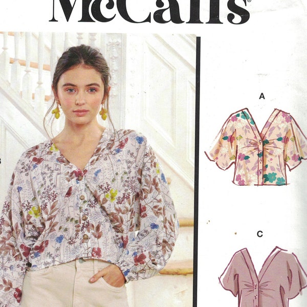 Misses Sewing Pattern McCalls M8220 8220 R11039 V Neck Button Front Blouse Size Xs S M 4-14 or L XL XXL 16-26 UNCUT