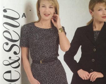 Patron de couture Misses See and Sew B4711 4711 - Veste doublée facile à ajuster, haut et jupe avec option Petite tailles 8-14 non coupées