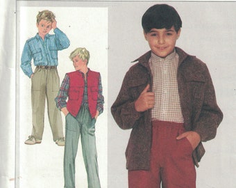 Kids Sewing Pattern Simplicity 7064 Boys Button Front Shirt Pull On Pants Unlined Vest Size 7 Chest 26 or Size 8 Chest 27 1985 1980s UNCUT