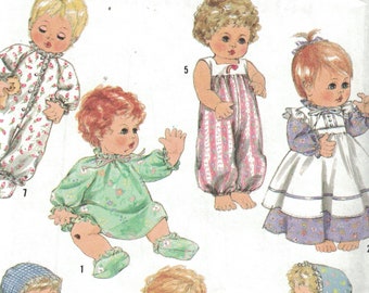 1980s Vintage Sewing Pattern Simplicity 9144 Baby Doll Wardrobe Small 13 14 Inch Romper Pinafore Dress 1989 80s UNCUT