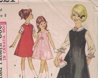 1960s Vintage Girls Sewing Pattern Simplicity 5221 Jumper Dress Blouse Size 8 Breast 26 60s  COMPLETE