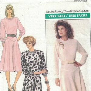 1980s Vintage Sewing Pattern Butterick 5865 Misses Easy Pullover Stretch Knit Dress with Shoulderpads Size 8-12 UNCUT