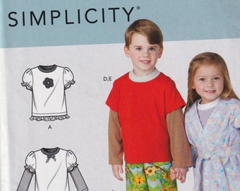 Kids Sewing Pattern Simplicity 1573 R10700 Toddler and Childs Robe Pants and Knit Tops Pajamas PJs Size 1/2-3 or 4-8 UNCUT