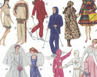 Doll Sewing Pattern McCalls 7932 11 1/2  Inch Doll Barbie Wedding Dress Ski Outfit Astronaut Spaceman Indians Shopping UNCUT 1990s 90s