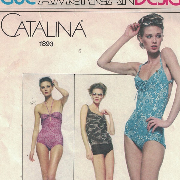 1980s Vintage Sewing Pattern Vogue American Designer 1893 Catalina One Piece Tank Swimsuit Strapless Size 12 Bust 34