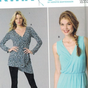 Misses Sewing Pattern Kwik Sew K4085 4085 Asymmetrical Colored Tunic Pullover Top Stretch Knit Wrap High Waist Size XS S M L XL UNCUT
