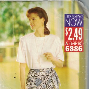 1990s Vintage Sewing Pattern See and Sew 6886 Misses Easy Top and Wrap Skirt Size 6 8 10 1993 - CUT Size 10