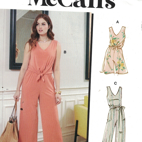 Misses Sewing Pattern McCalls M8218 8218 R11046 Jumpsuit or Romper with Tie Waist Size 6-14 or 16-24 UNCUT