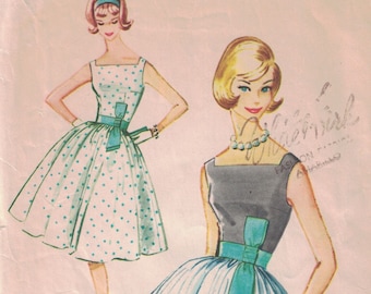 1960s Vintage Sewing Pattern McCalls 5773 Misses Full Skirt New Look Sleeveless Party Dress Size 12 Bust 32 60s 1961