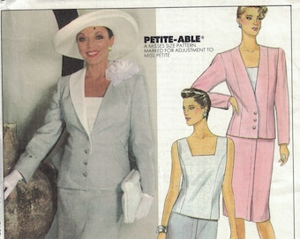 1980s Vintage Sewing Pattern McCalls 9483 Nolan Millers Dynasty Three Piece Suit Slim Skirt Petite Size 10 Bust 32 1/2 1985 80s UNCUT