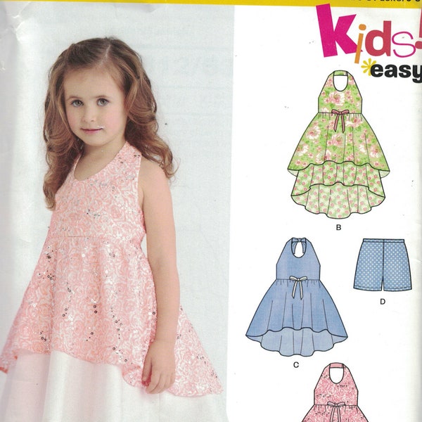 Girls Sewing Pattern New Look S0812 6387 Kids Easy Hi Low Party Dress and Shorts Size 3-8 UNCUT