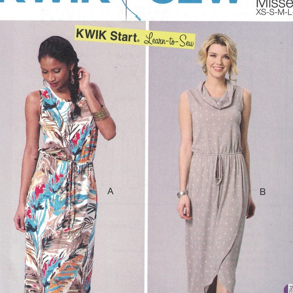 Misses Sewing Pattern Kwik Sew K4171 4171 Pullover Sleeveless Cowl Neckline Stretch Knit Dress Maxi Size XS S M L XL UNCUT